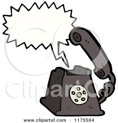 Cartoon of a Black Landline Telephone with a Conversation Bubble - Royalty Free Vector Illustration by lineartestpilot