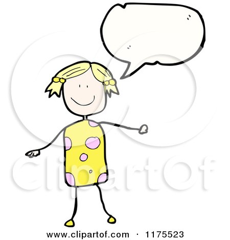 Cartoon of a Blonde Stick Girl with a Conversation Bubble - Royalty Free Vector Illustration by lineartestpilot