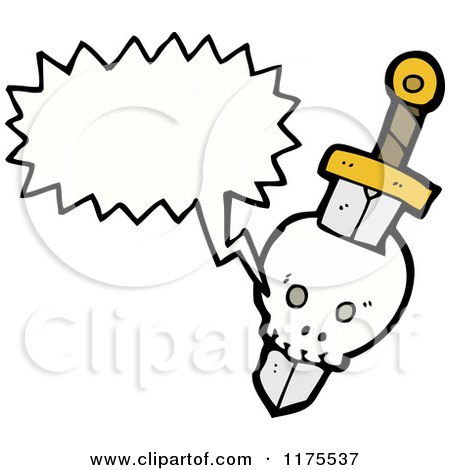 Cartoon of a Skull Stabbed by a Dagger with a Conversation Bubble - Royalty Free Vector Illustration by lineartestpilot