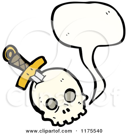 Cartoon of a Skull Stabbed by a Dagger with a Conversation Bubble - Royalty Free Vector Illustration by lineartestpilot