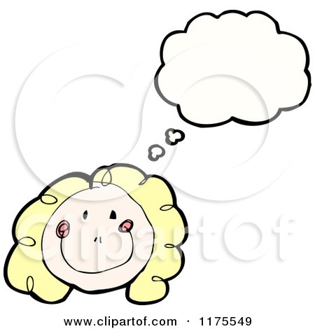Cartoon of a Blonde Stick Girl with a Conversation Bubble - Royalty Free Vector Illustration by lineartestpilot