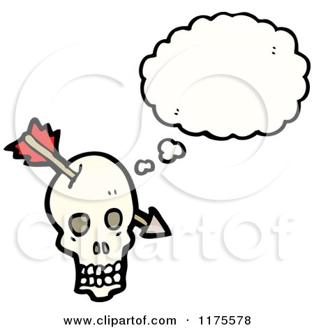 Cartoon of a Skull Pierced by an Arrow with a Conversation Bubble - Royalty Free Vector Illustration by lineartestpilot