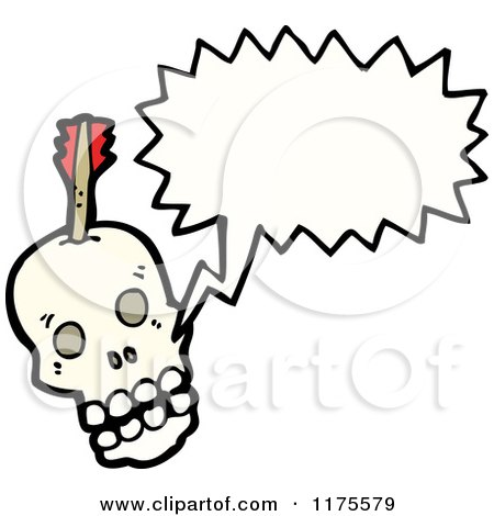 Cartoon of a Skull Pierced by an Arrow with a Conversation Bubble - Royalty Free Vector Illustration by lineartestpilot