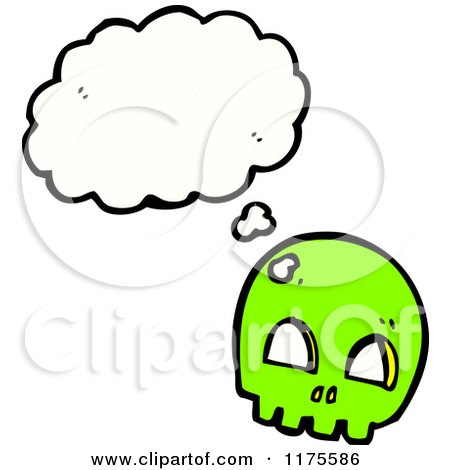 Cartoon of a Green Skull with a Conversation Bubble - Royalty Free Vector Illustration by lineartestpilot