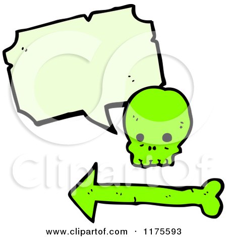 Cartoon of a Green Skull with a Conversation Bubble - Royalty Free Vector Illustration by lineartestpilot