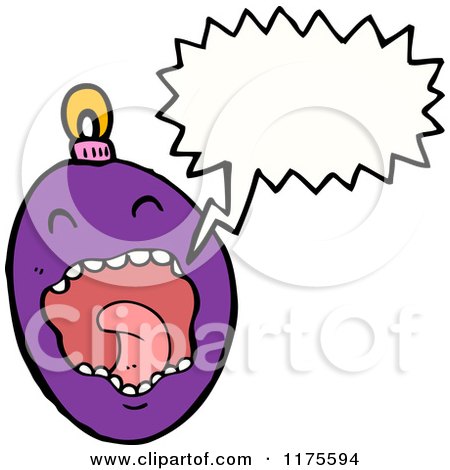 Cartoon of a Purple Christmas Ornament with a Conversation Bubble - Royalty Free Vector Illustration by lineartestpilot