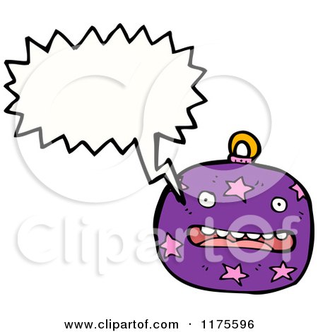 Cartoon of a Purple Christmas Ornament with a Conversation Bubble - Royalty Free Vector Illustration by lineartestpilot