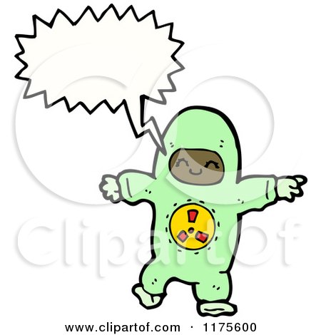 Cartoon of a Green Robot with a Conversation Bubble - Royalty Free Vector Illustration by lineartestpilot