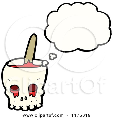 Cartoon of a Skull Bowl with Blood and a Conversation Bubble - Royalty Free Vector Illustration by lineartestpilot