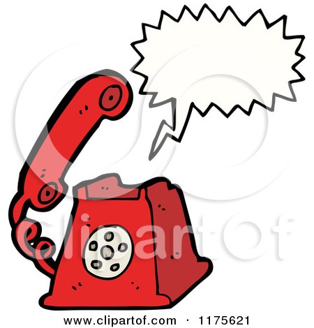 Cartoon of a Red Landline Telephone with a Conversation Bubble - Royalty Free Vector Illustration by lineartestpilot