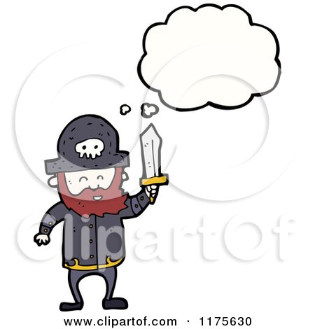 Cartoon of a Pirate with a Sword and a Conversation Bubble - Royalty Free Vector Illustration by lineartestpilot
