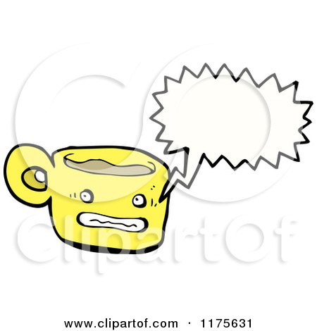 Cartoon of a Yellow Coffee Cup with a Conversation Bubble - Royalty Free Vector Illustration by lineartestpilot