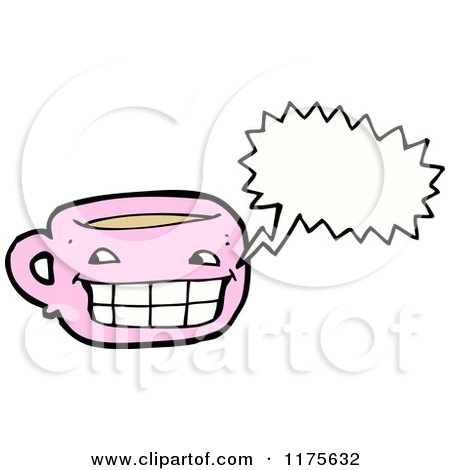 Cartoon of a Pink.Coffee Cup with a Conversation Bubble - Royalty Free Vector Illustration by lineartestpilot