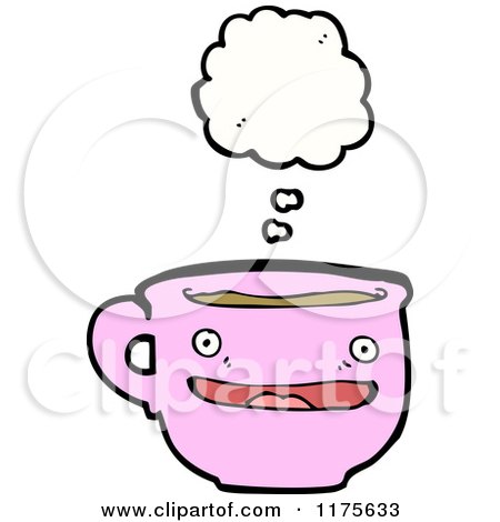 Cartoon of a Pink.Coffee Cup with a Conversation Bubble - Royalty Free Vector Illustration by lineartestpilot