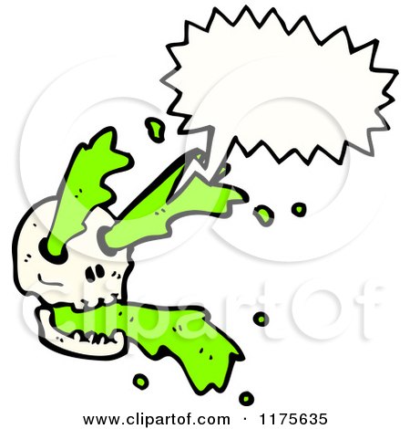 Cartoon of a Skull with Green Slime and a Conversation Bubble - Royalty Free Vector Illustration by lineartestpilot