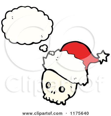 Cartoon of a Skull Wearing a Santa Hat with a Conversation Bubble - Royalty Free Vector Illustration by lineartestpilot