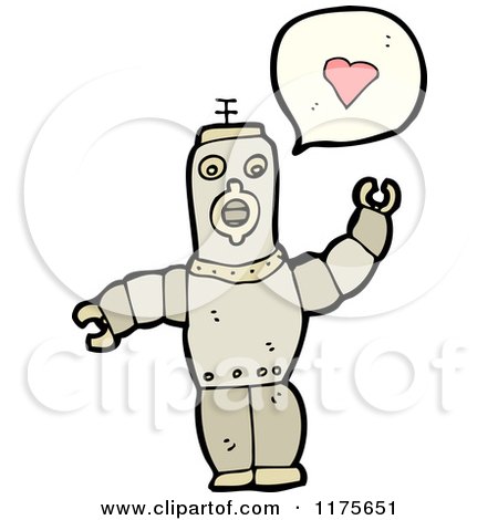 Cartoon of a Robot with a Heart Conversation Bubble - Royalty Free Vector Illustration by lineartestpilot