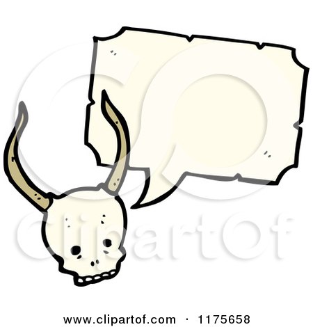 Cartoon of a Skull with Horns and a Conversation Bubble - Royalty Free Vector Illustration by lineartestpilot