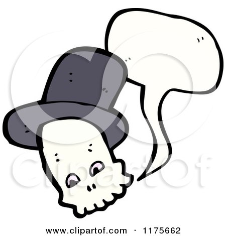 Cartoon of a Skull Wearing a Hat with a Conversation Bubble - Royalty Free Vector Illustration by lineartestpilot