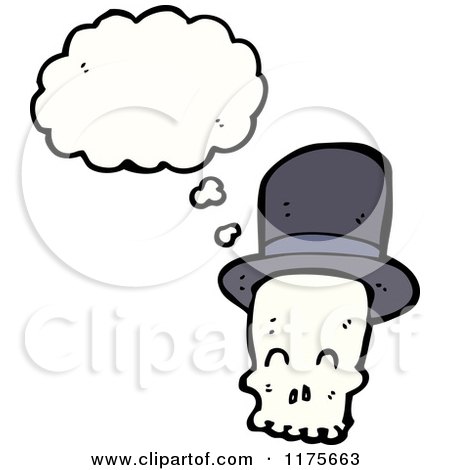 Cartoon of a Skull Wearing a Hat with a Conversation Bubble - Royalty Free Vector Illustration by lineartestpilot