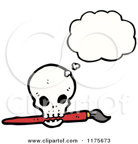 Cartoon of a Skull with a Conversation Bubble - Royalty Free Vector Illustration by lineartestpilot