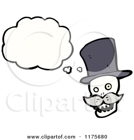 Cartoon of a Skull with a Mustache and a Conversation Bubble - Royalty Free Vector Illustration by lineartestpilot