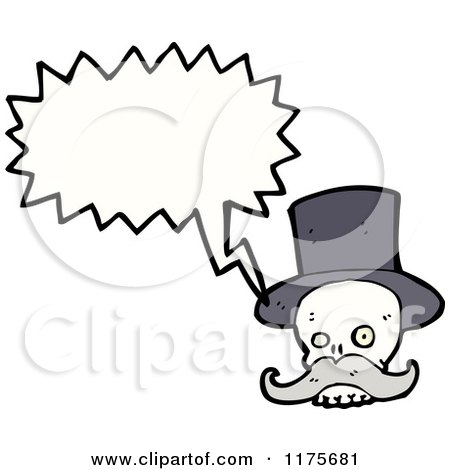 Cartoon of a Skull with a Mustache and a Conversation Bubble - Royalty Free Vector Illustration by lineartestpilot