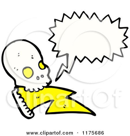 Cartoon of a Skull and Lightning Bolts with a Conversation Bubble - Royalty Free Vector Illustration by lineartestpilot