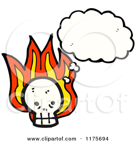 Cartoon of a Skull with Flames and a Conversation Bubble - Royalty Free Vector Illustration by lineartestpilot