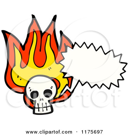 Cartoon of a Skull with Flames and a Conversation Bubble - Royalty Free Vector Illustration by lineartestpilot