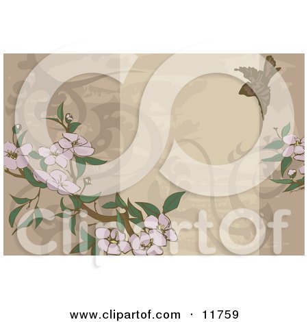 Beige Website Background With a Bird and Flowers Clipart Illustration by AtStockIllustration