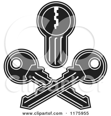 Cartoon of a Black and White Jolly Roger Lock and Crossed Keys - Royalty Free Vector Clipart by Any Vector