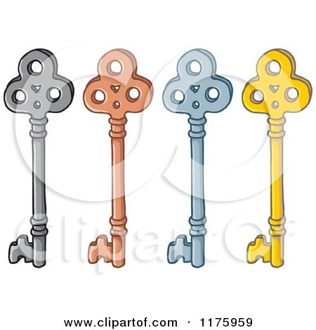 Cartoon of Four Skeleton Keys - Royalty Free Vector Clipart by Any Vector