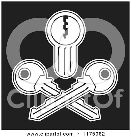 Cartoon of a White Jolly Roger Lock and Crossed Keys over Black - Royalty Free Vector Clipart by Any Vector