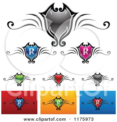 Clipart of Colorful Royalty Shield Designs - Royalty Free Vector Illustration by cidepix
