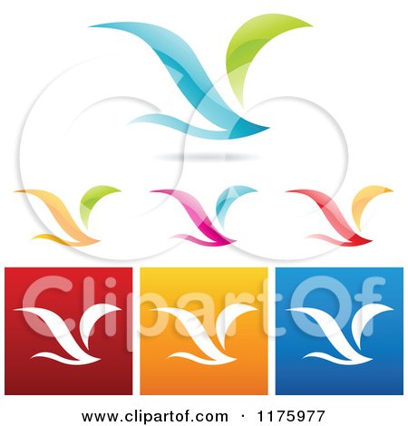 Clipart of Colorful Flying Bird Designs - Royalty Free Vector Illustration by cidepix