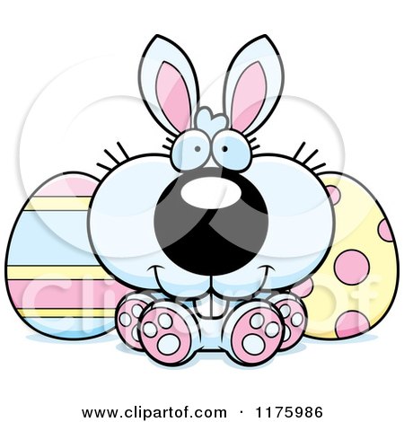 Cartoon of a Happy Easter Bunny Sitting with Eggs - Royalty Free Vector Clipart by Cory Thoman
