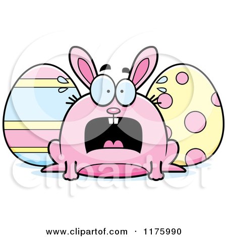 Cartoon of a Screaming Chubby Easter Bunny with Eggs - Royalty Free Vector Clipart by Cory Thoman