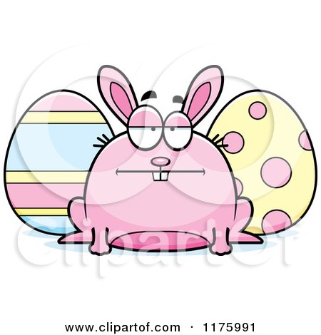 Cartoon of a Bored Chubby Easter Bunny with Eggs - Royalty Free Vector Clipart by Cory Thoman