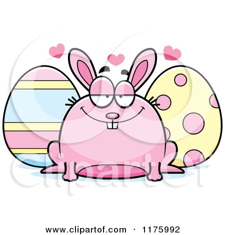 Cartoon of a Loving Chubby Easter Bunny with Eggs - Royalty Free Vector Clipart by Cory Thoman