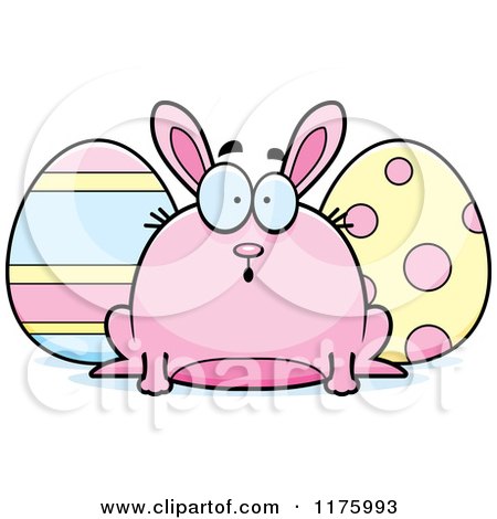 Cartoon of a Surprised Chubby Easter Bunny with Eggs - Royalty Free Vector Clipart by Cory Thoman