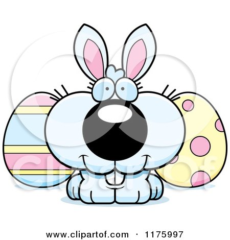 Cartoon of a Happy Easter Bunny with Eggs - Royalty Free Vector Clipart by Cory Thoman