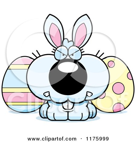 Cartoon of a Mad Easter Bunny with Eggs - Royalty Free Vector Clipart by Cory Thoman