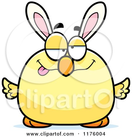 Cartoon of a Drunk Easter Chick with Bunny Ears - Royalty Free Vector Clipart by Cory Thoman