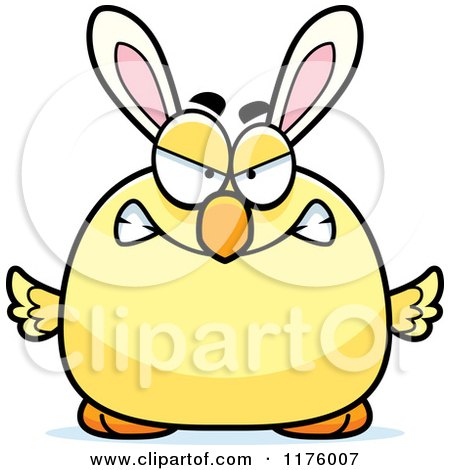 Cartoon of a Mad Easter Chick with Bunny Ears - Royalty Free Vector Clipart by Cory Thoman
