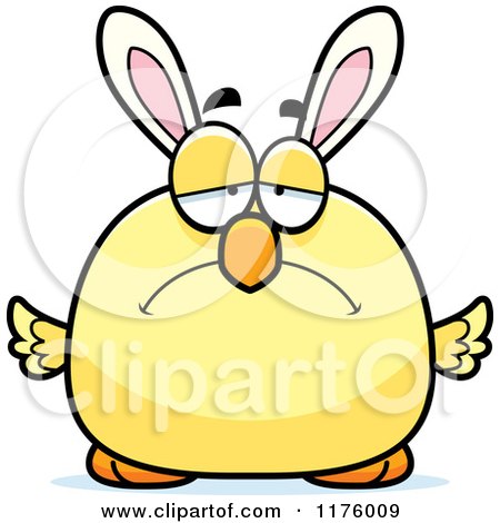 Cartoon of a Depressed Easter Chick with Bunny Ears - Royalty Free Vector Clipart by Cory Thoman