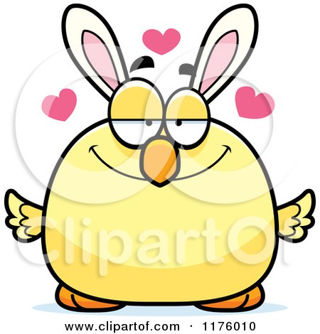 Cartoon of a Loving Easter Chick with Bunny Ears - Royalty Free Vector Clipart by Cory Thoman