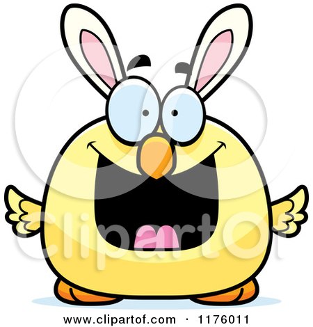 Cartoon of a Grinning Easter Chick with Bunny Ears - Royalty Free Vector Clipart by Cory Thoman