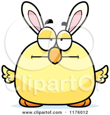 Cartoon of a Bored Easter Chick with Bunny Ears - Royalty Free Vector Clipart by Cory Thoman