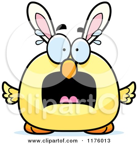 Cartoon of a Screaming Easter Chick with Bunny Ears - Royalty Free Vector Clipart by Cory Thoman